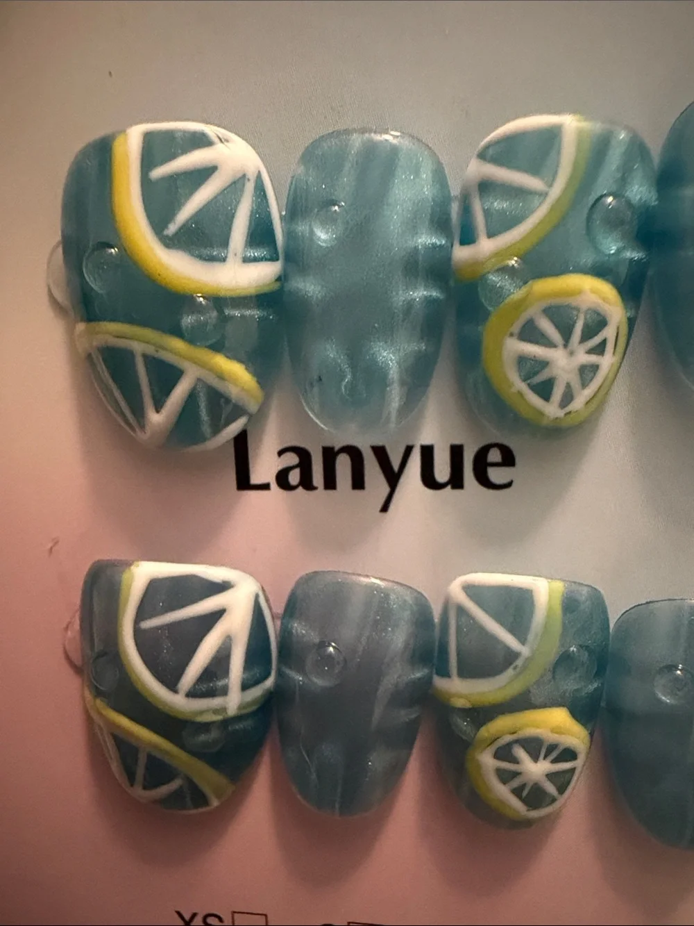 Teal Citrus handmade acrylic Press-On Nail Set by Lanyue